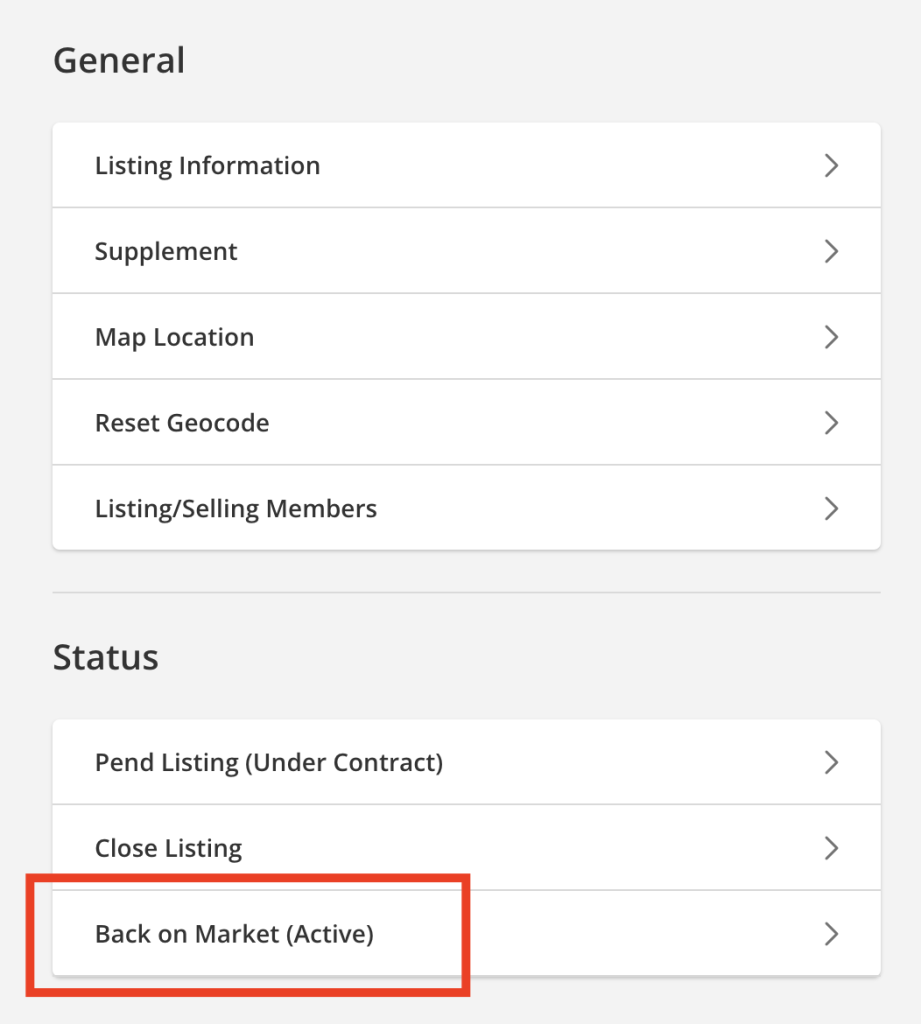 Back on market status
